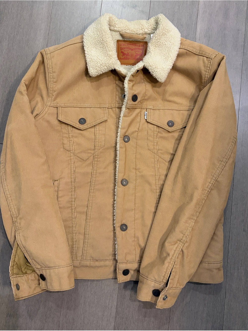 Levi's Tan Sherpa-Lined Trucker Jacket with Cream Collar